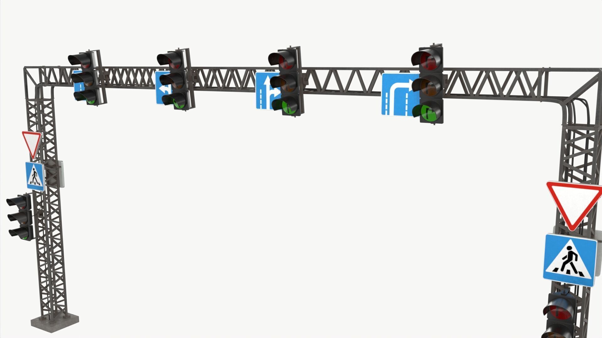 Traffic light with frame support 3D model_3
