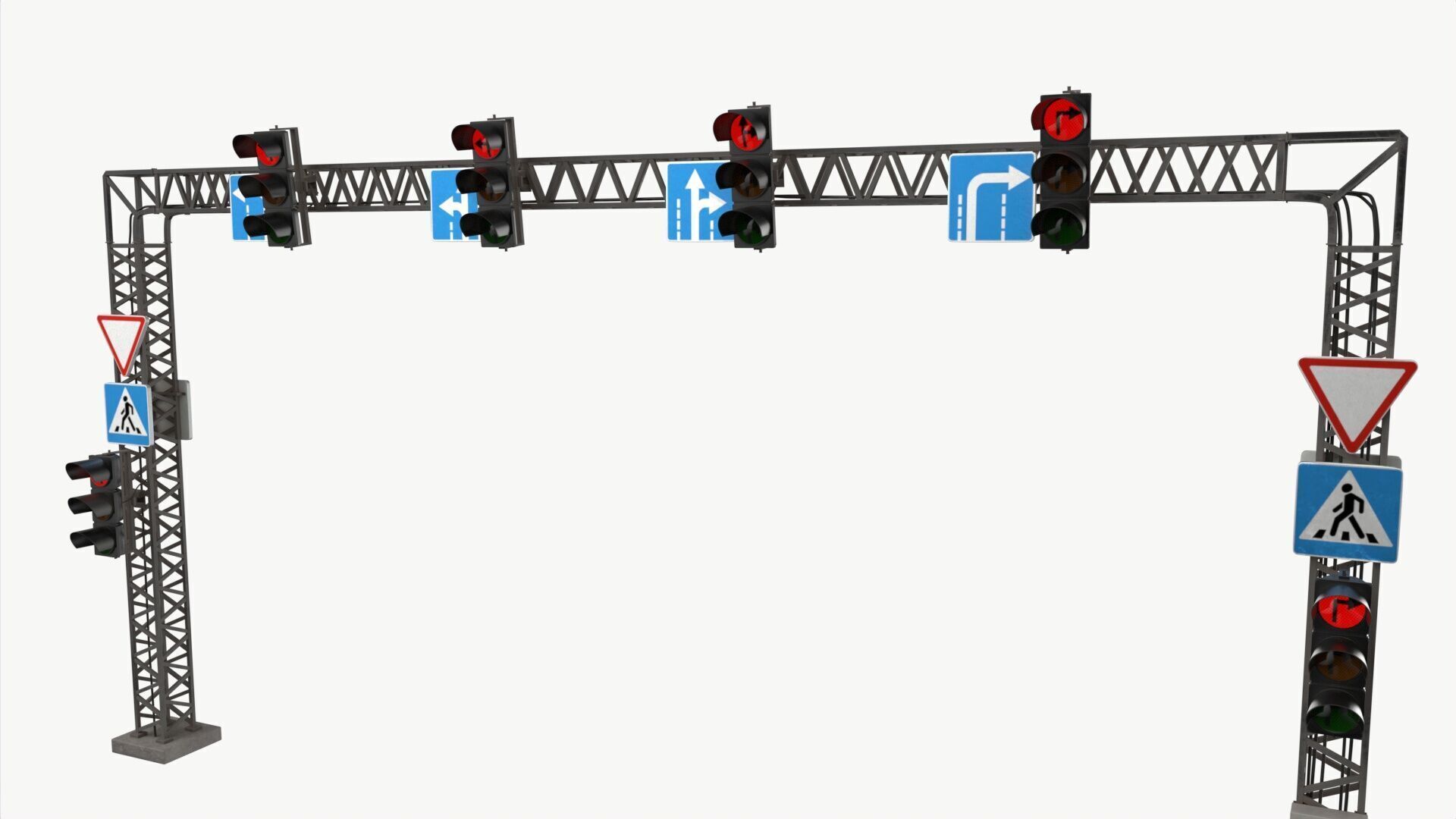 Traffic light with frame support 3D model_2