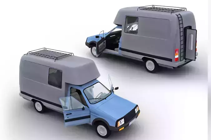 Camper with interior citroen c Low-poly 3D model