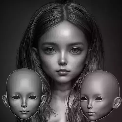 Barbara - bjd Head teenager print child 3D model