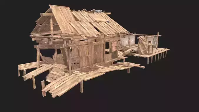 Broken wooden house 01