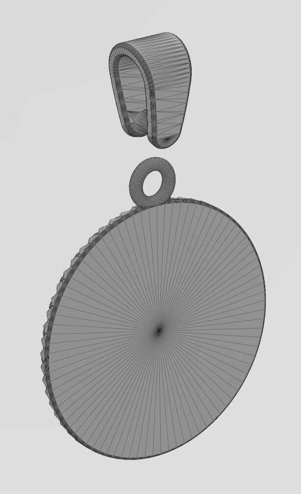 C letter initial faceted sunrays beaded coin pendant charm 3D print model_15