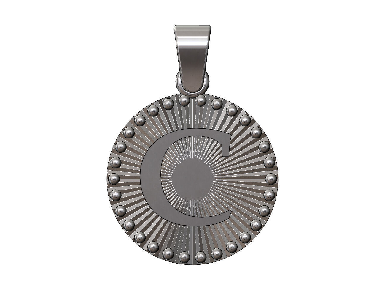 C letter initial faceted sunrays beaded coin pendant charm 3D print model_11