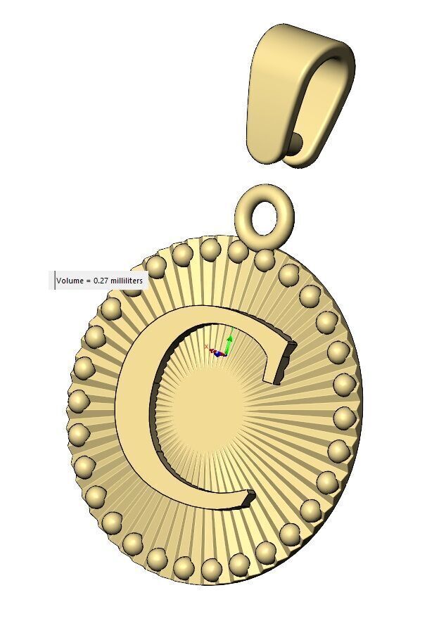 C letter initial faceted sunrays beaded coin pendant charm 3D print model_16