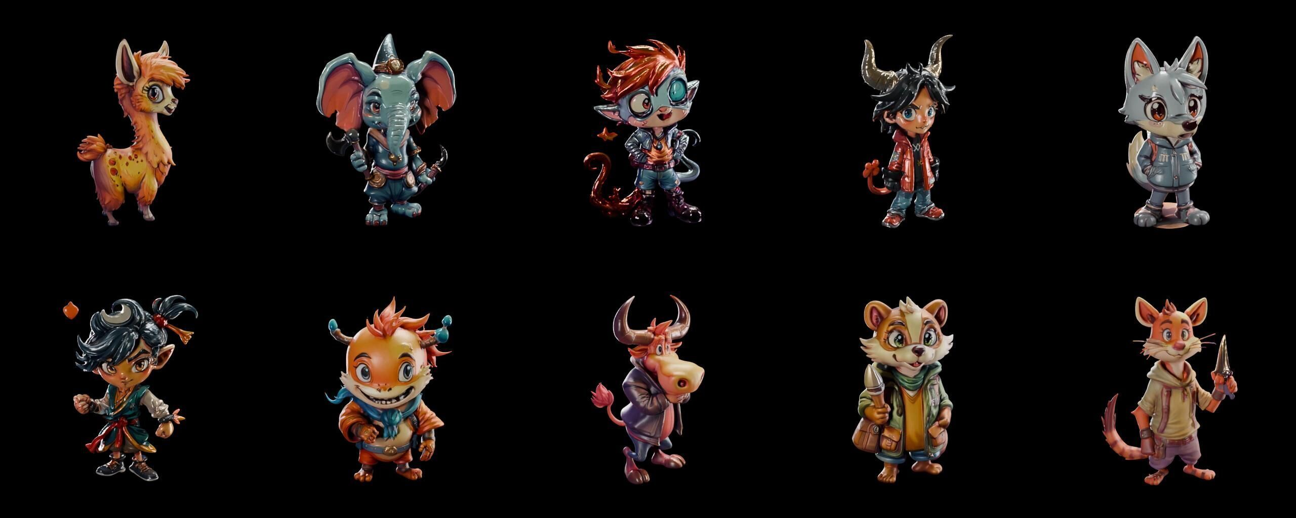 monster bundle 3 pack 100 fbx Low-poly 3D model_5