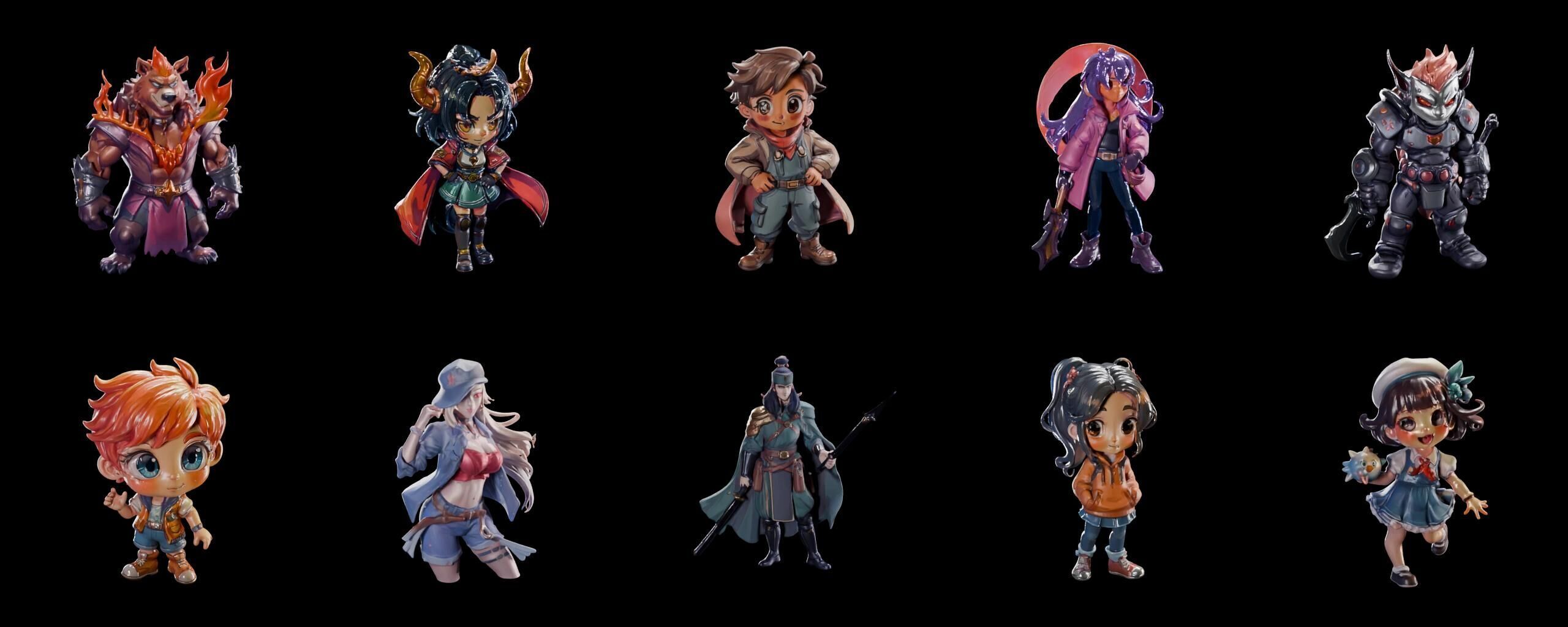 Mega Character  bundle 9 pack 100 fbx Low-poly 3D model_1