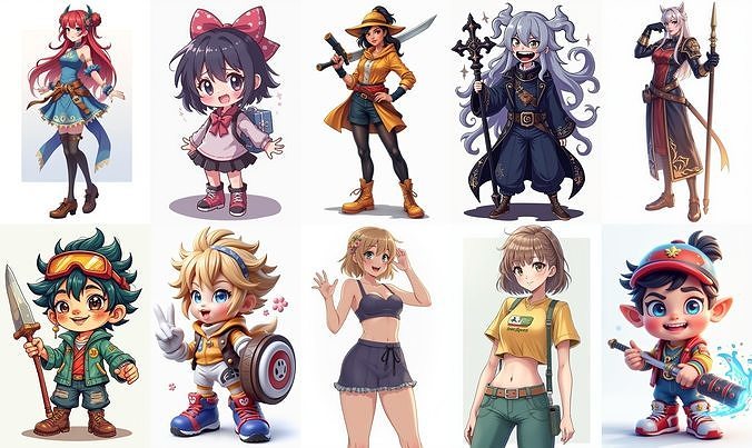 Mega Character  bundle 8 pack 100 fbx Low-poly 3D model