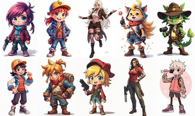 Mega Character  bundle 7 pack 100 fbx Low-poly 3D model
