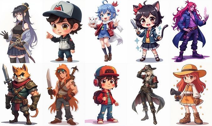 Mega Character  bundle 5 pack 100 fbx Low-poly 3D model