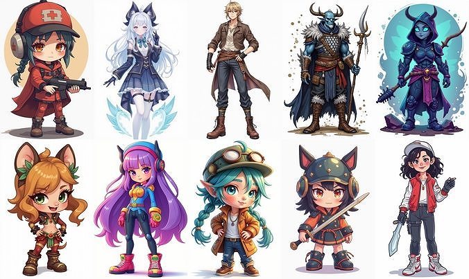 Mega Character  bundle 3 pack 100 fbx Low-poly 3D model