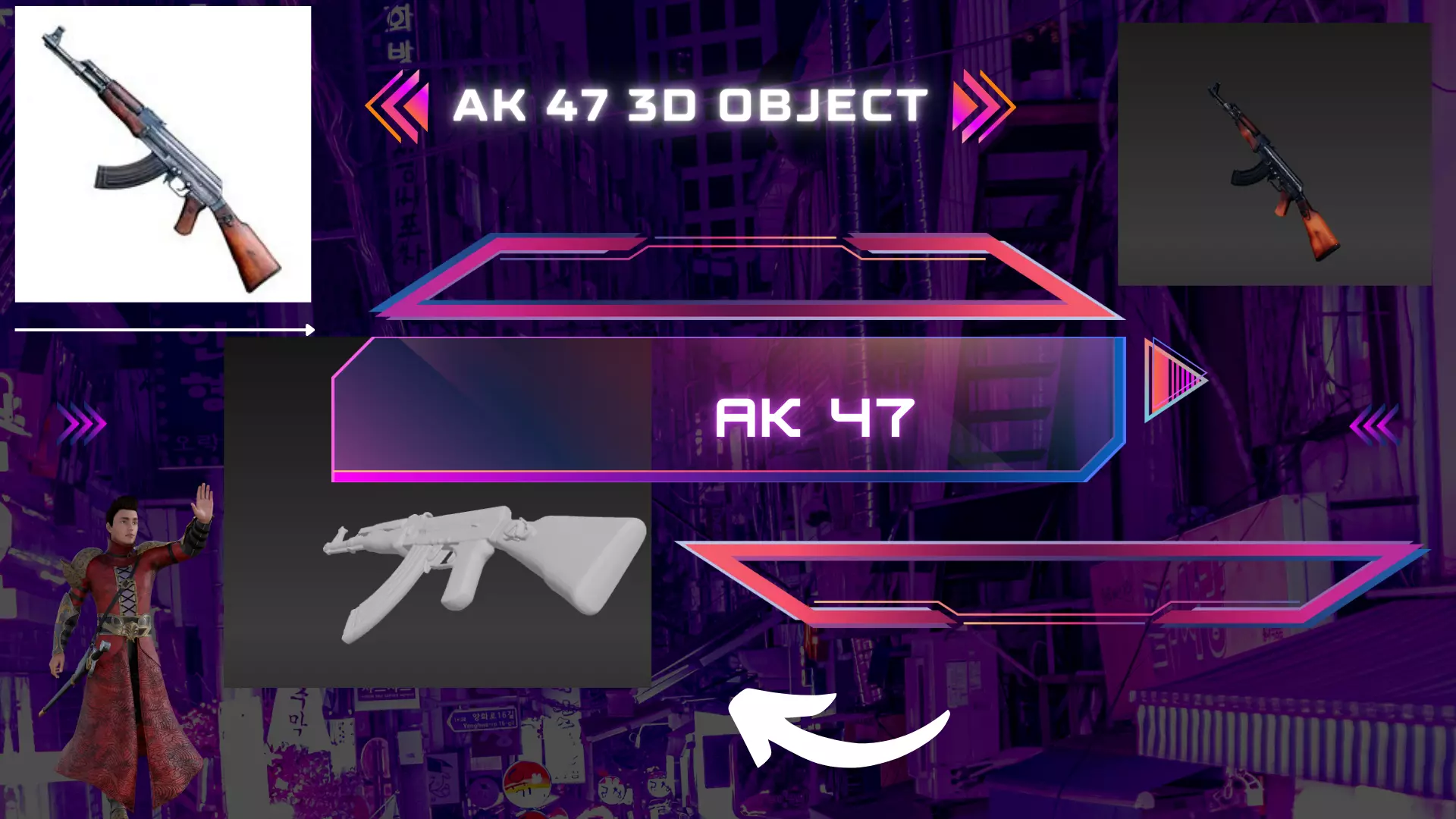 AK-47 rifle Low-poly 3D model