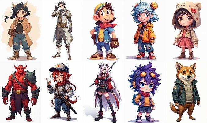 Mega Character  bundle 17 pack 100 fbx Low-poly 3D model
