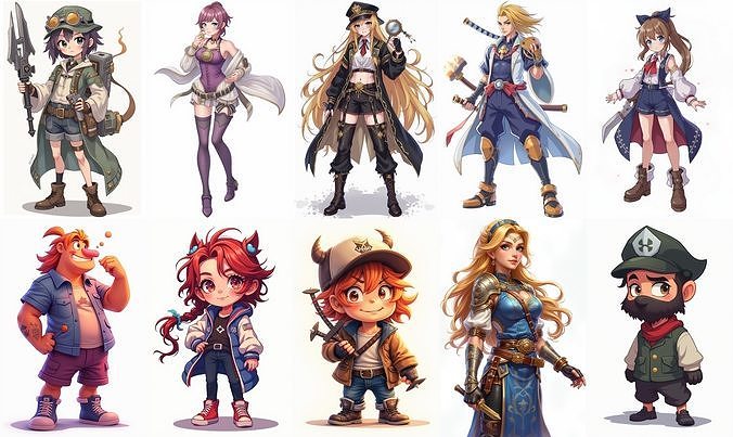 Mega Character  bundle 10 pack 100 fbx Low-poly 3D model