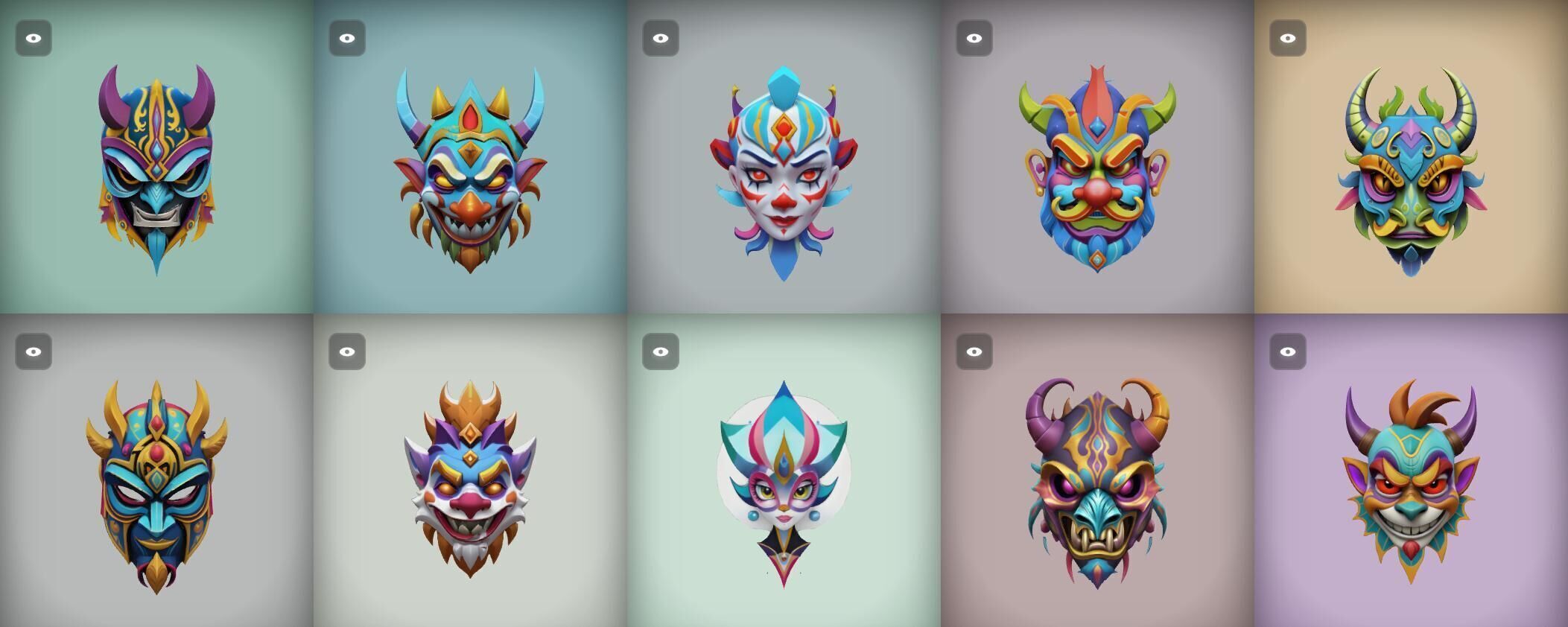 Mask bundle 9 pack 100 obj Low-poly 3D model_2