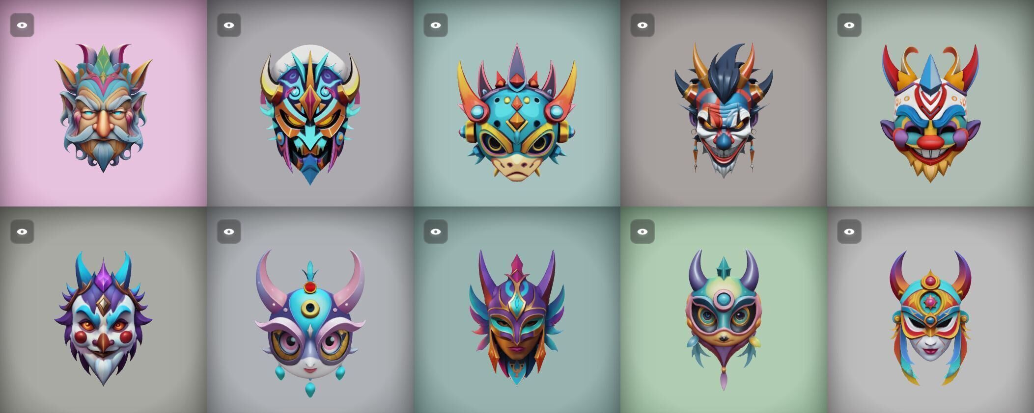Mask bundle 9 pack 100 obj Low-poly 3D model_16