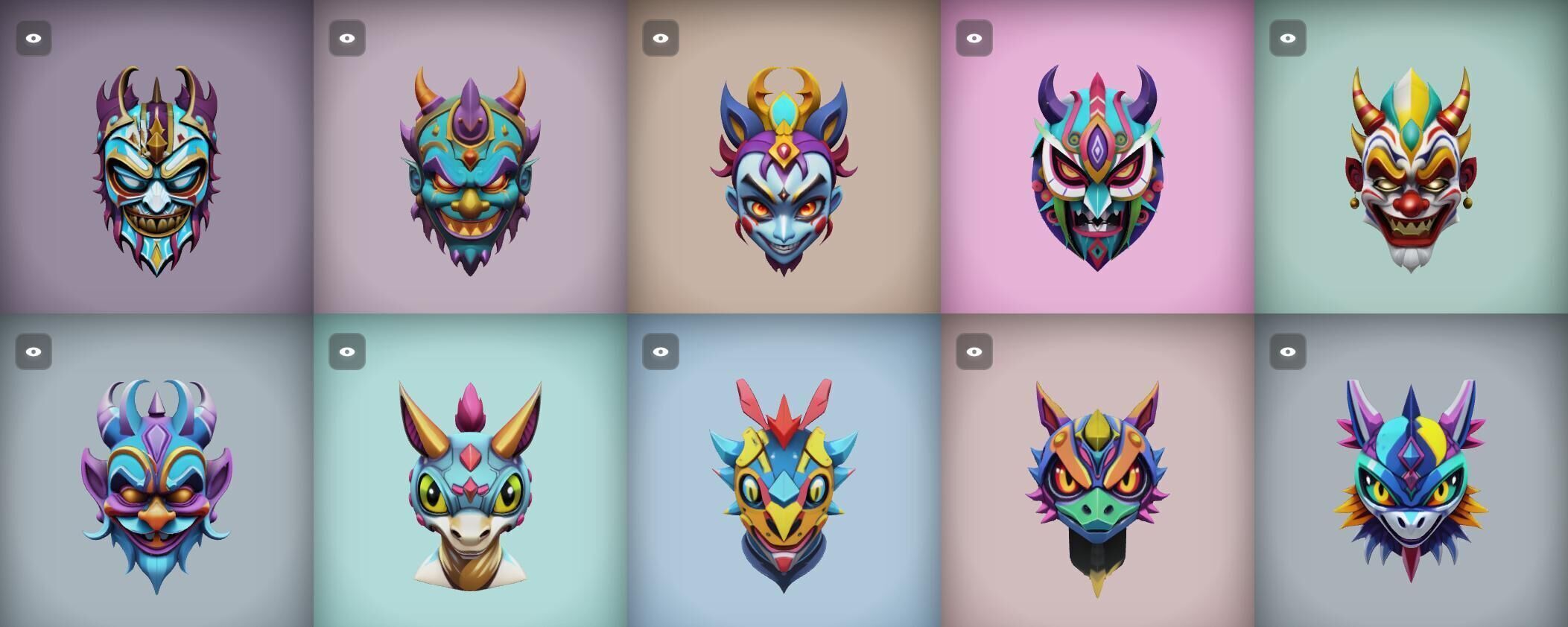 Mask bundle 9 pack 100 obj Low-poly 3D model_6