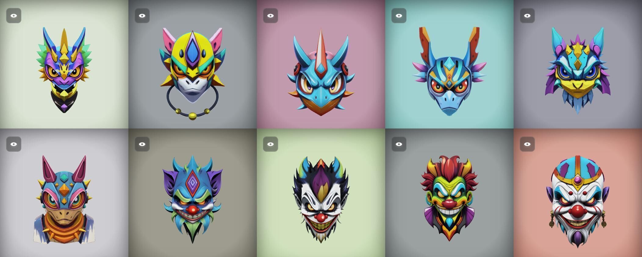 Mask bundle 9 pack 100 obj Low-poly 3D model_12