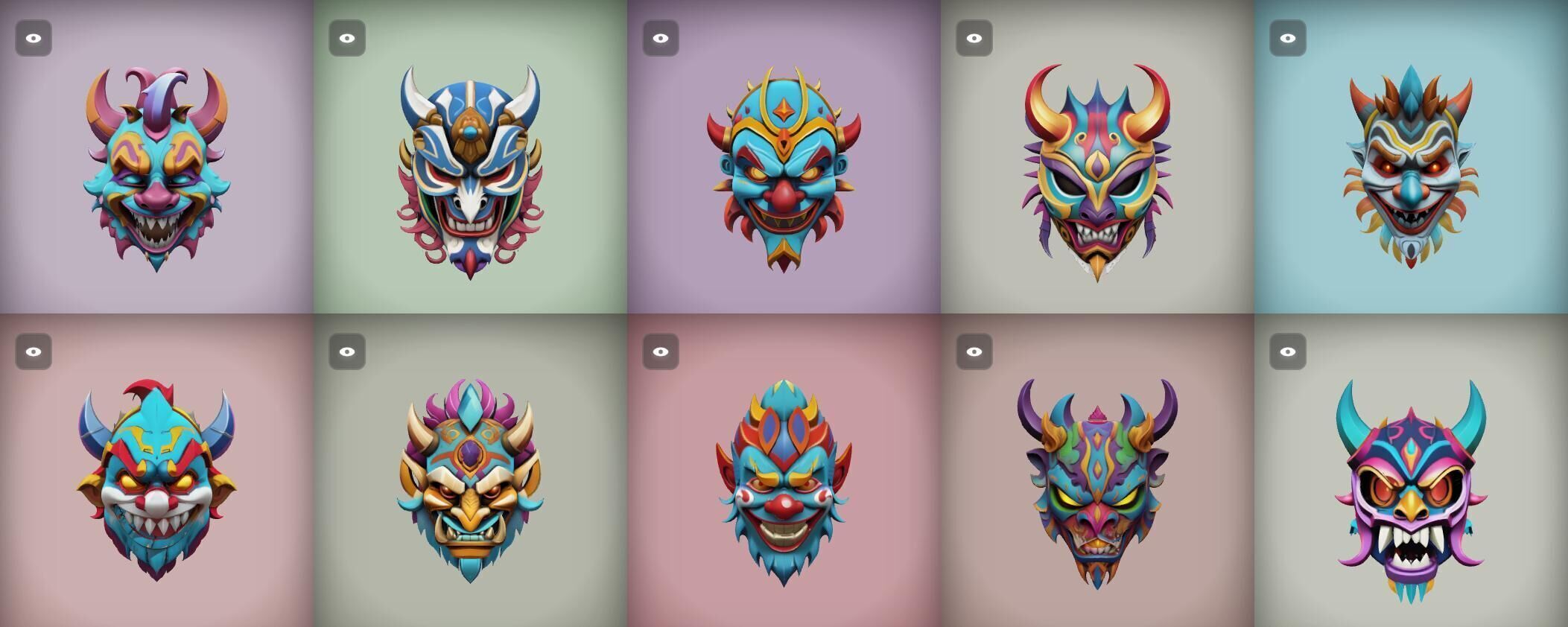 Mask bundle 9 pack 100 obj Low-poly 3D model_1