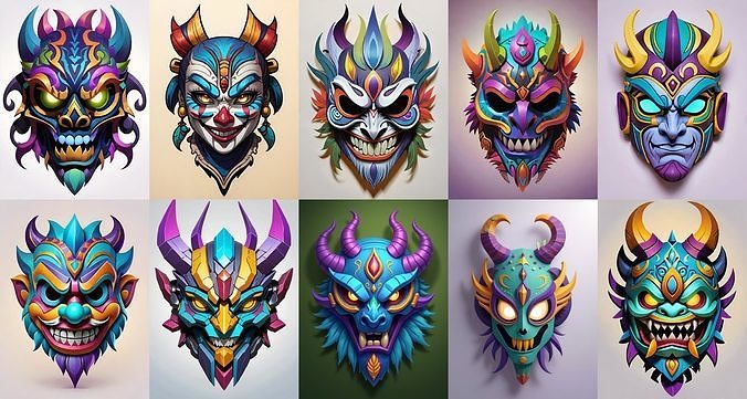 Mask bundle 7 pack 100 obj Low-poly 3D model