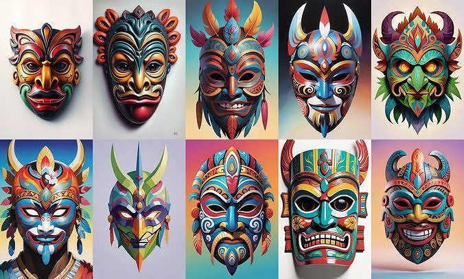 Mask bundle 3 pack 100 obj Low-poly 3D model