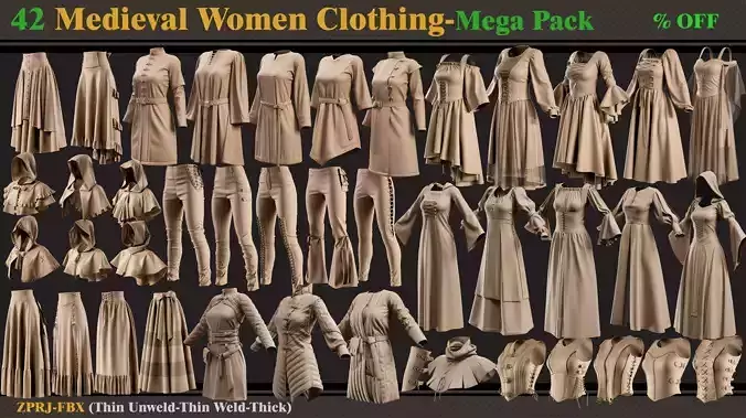 42 Medieval Women Clothing-zprj-fbx 3D model