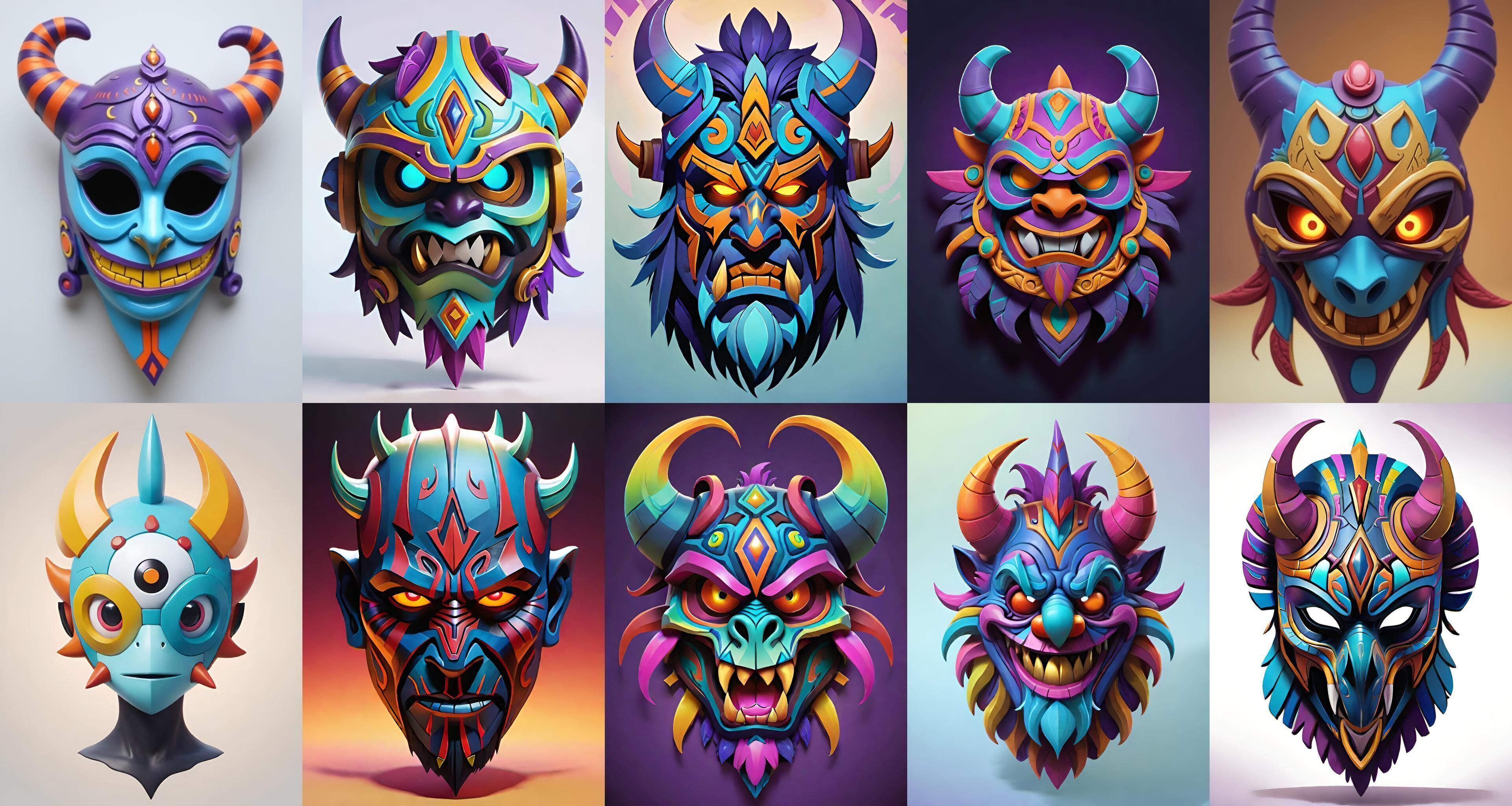 Mask bundle 10 pack 100 obj Low-poly 3D model_9