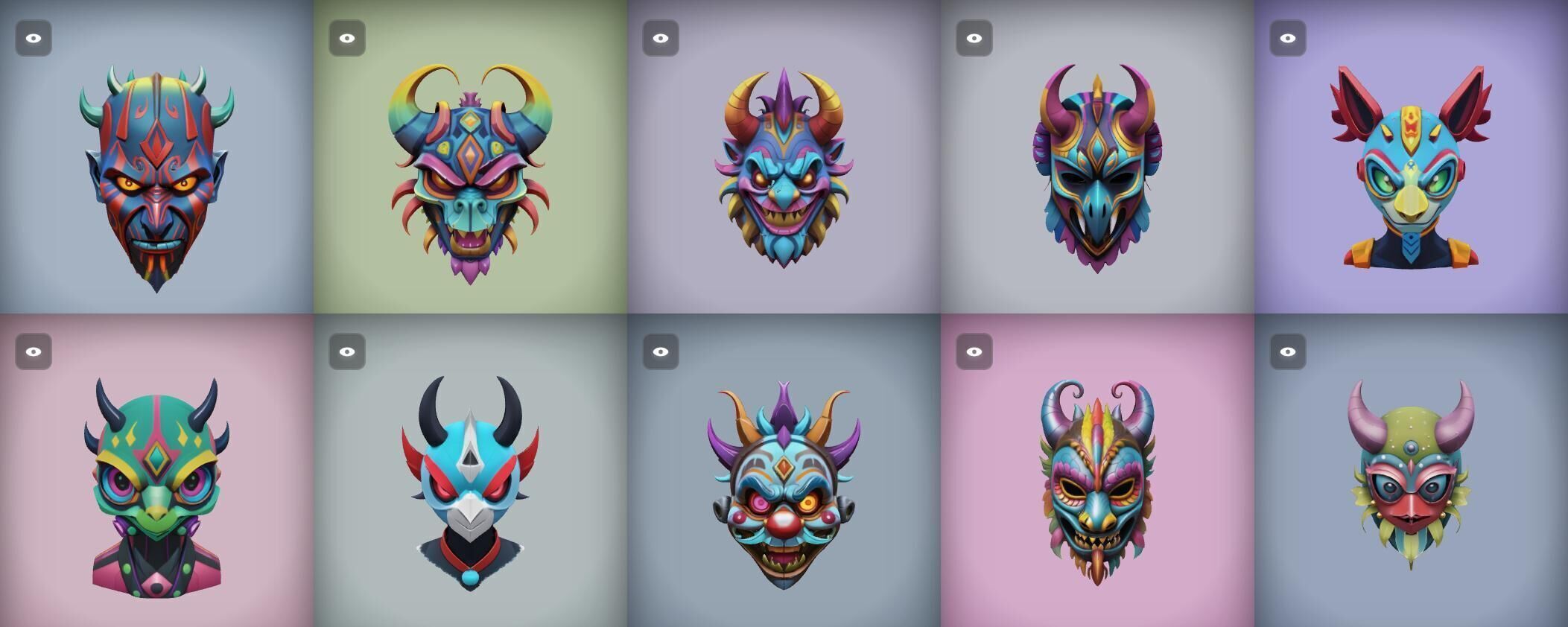 Mask bundle 10 pack 100 obj Low-poly 3D model_12