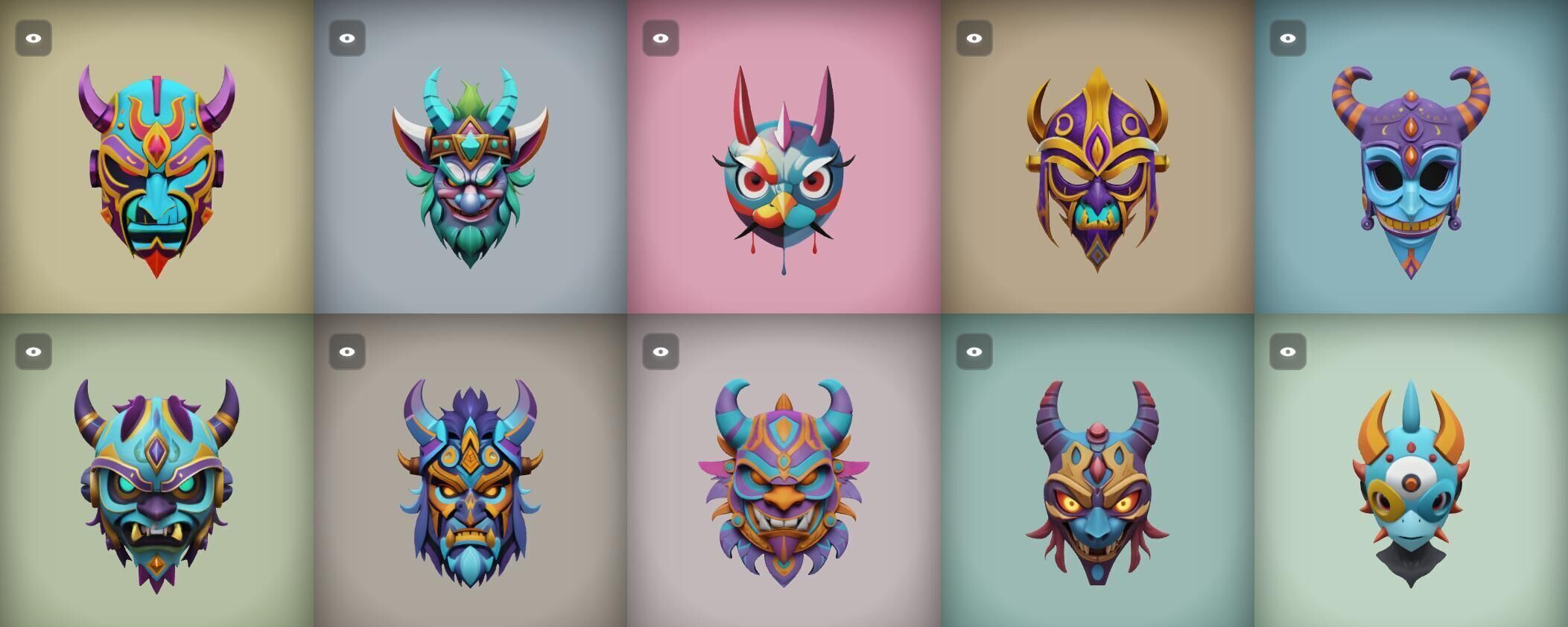 Mask bundle 10 pack 100 obj Low-poly 3D model_10