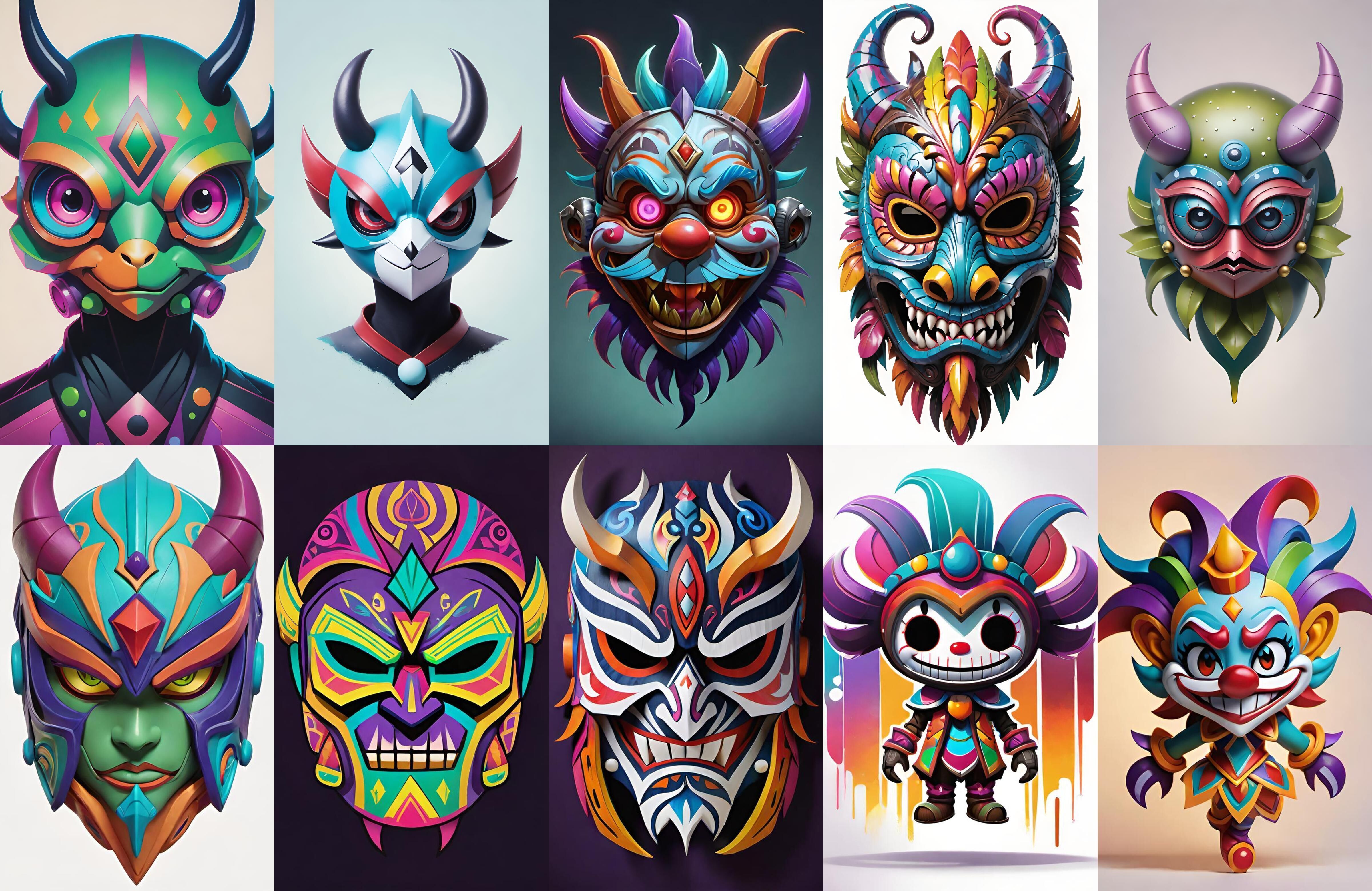 Mask bundle 10 pack 100 obj Low-poly 3D model_11