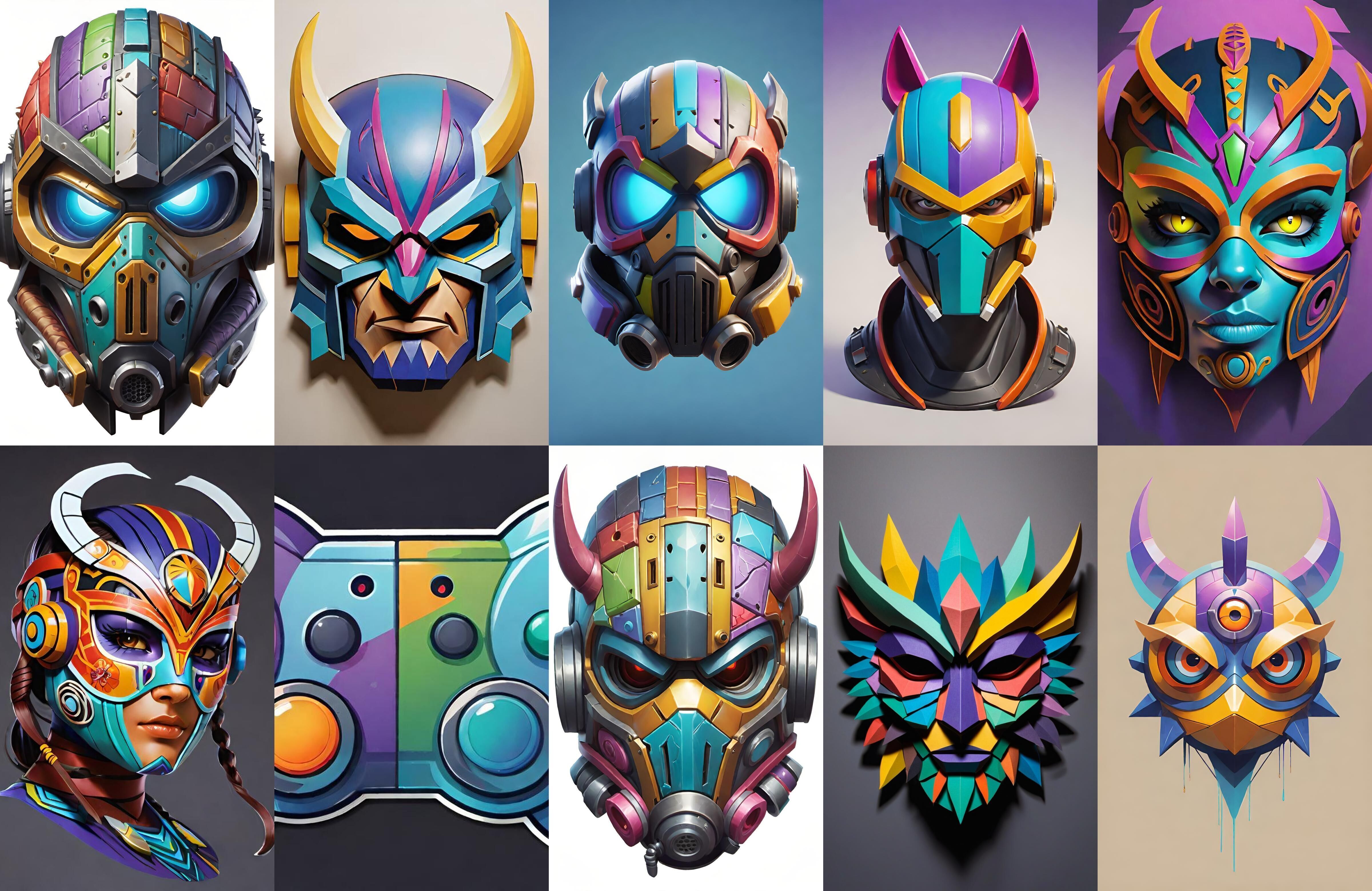 Mask bundle 10 pack 100 obj Low-poly 3D model_3