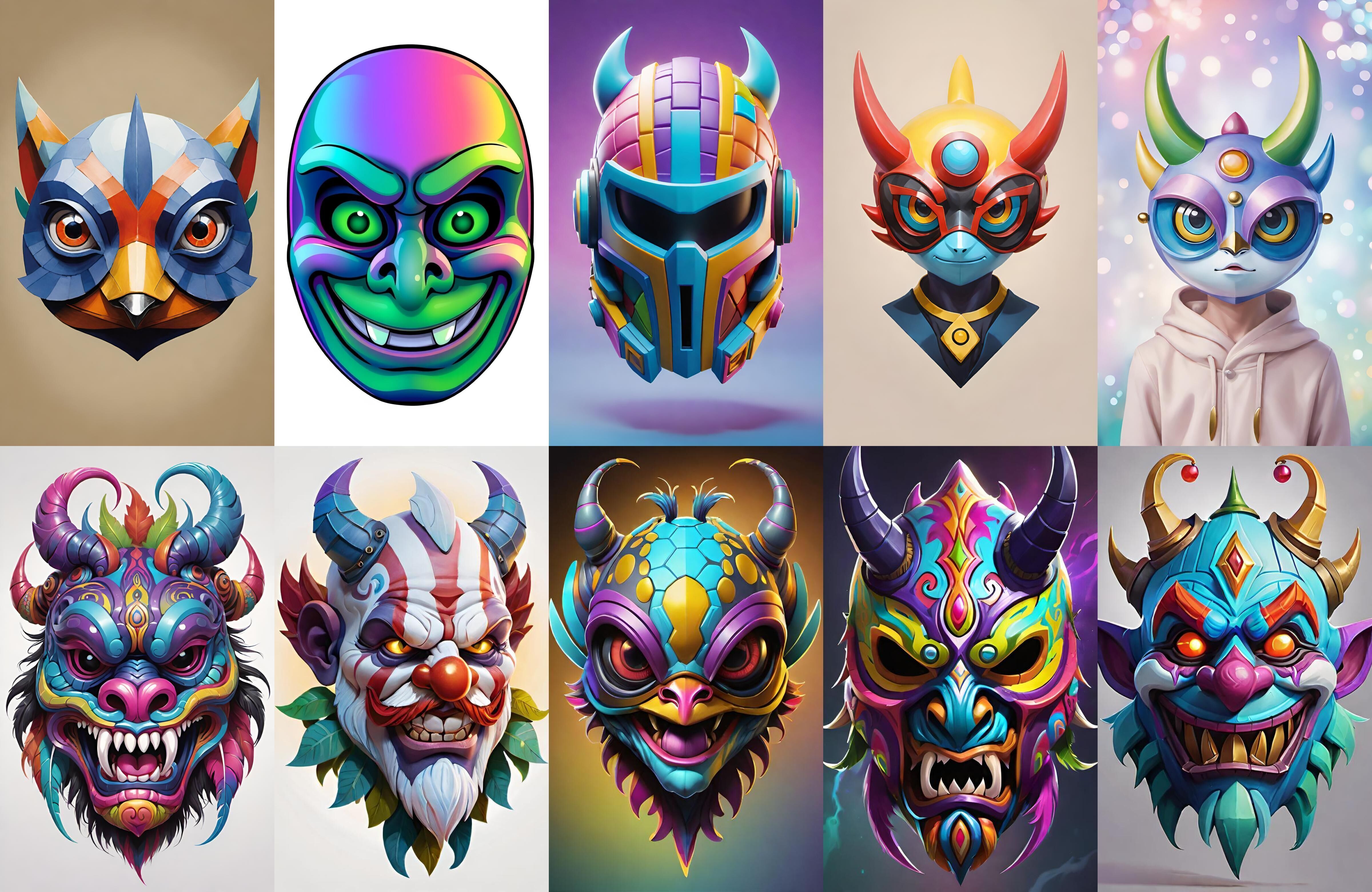 Mask bundle 10 pack 100 obj Low-poly 3D model_5