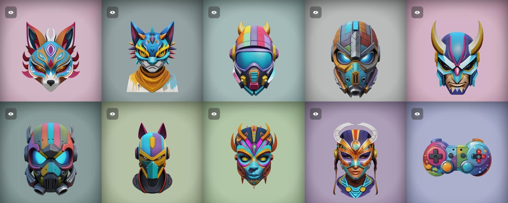 Mask bundle 10 pack 100 obj Low-poly 3D model_4