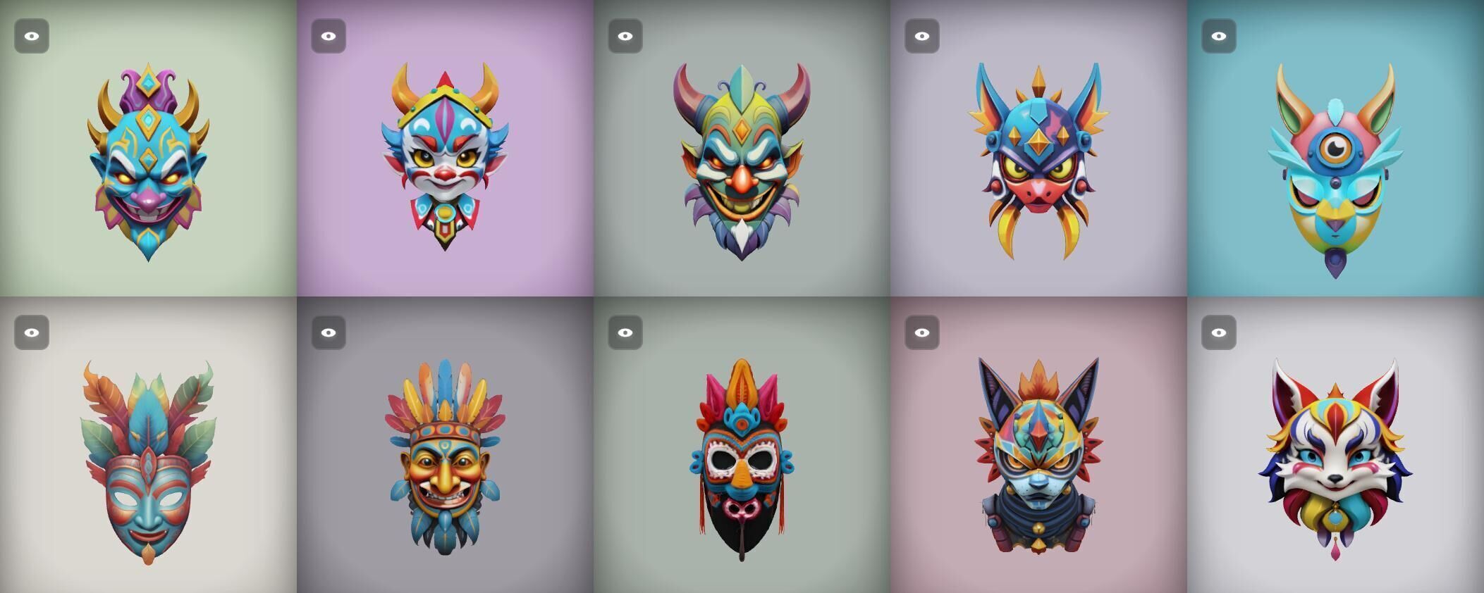 Mask bundle 10 pack 100 obj Low-poly 3D model_1