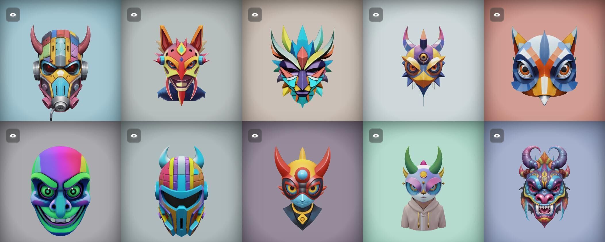 Mask bundle 10 pack 100 obj Low-poly 3D model_6