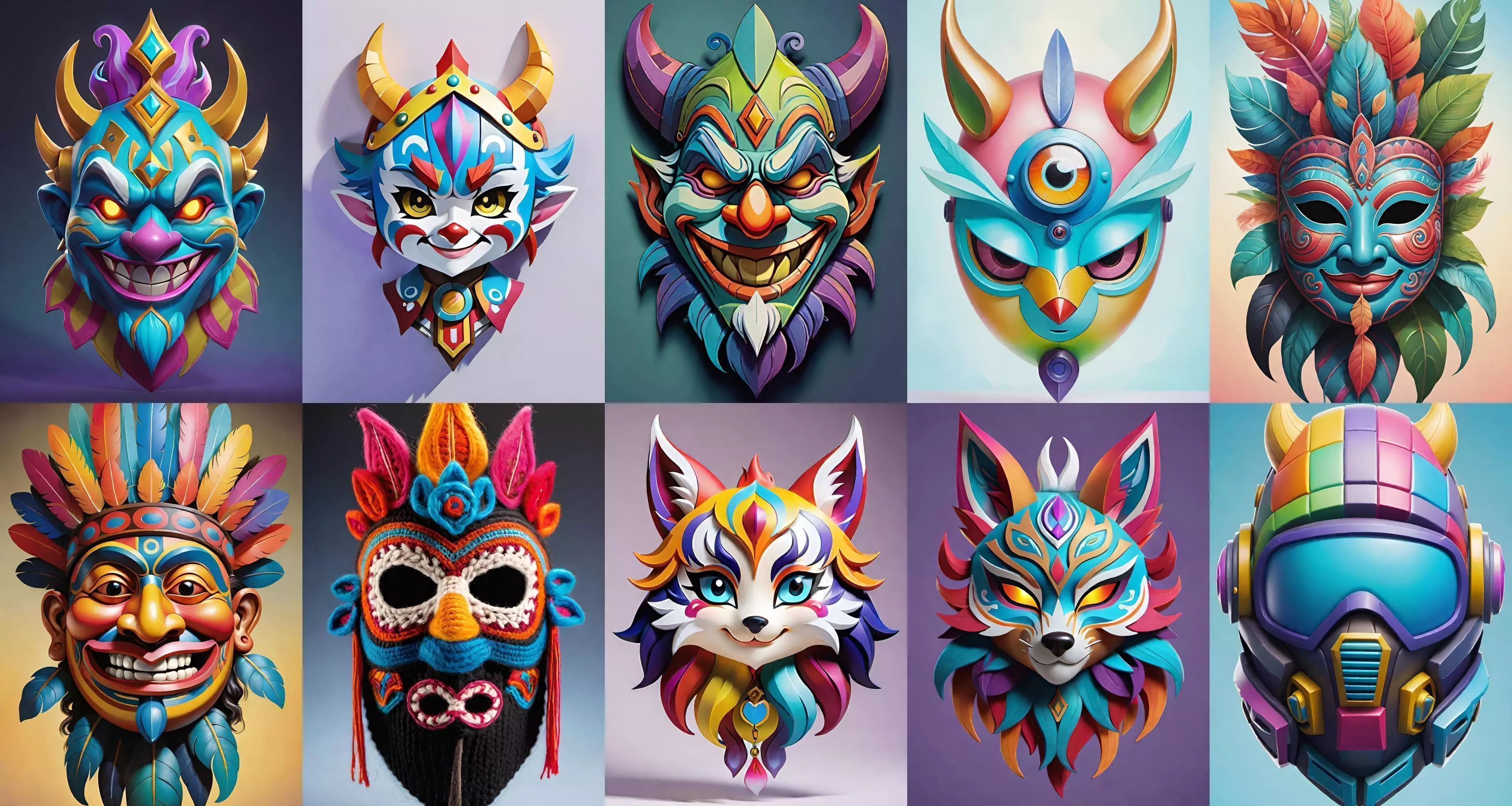 Mask bundle 10 pack 100 obj Low-poly 3D model_0