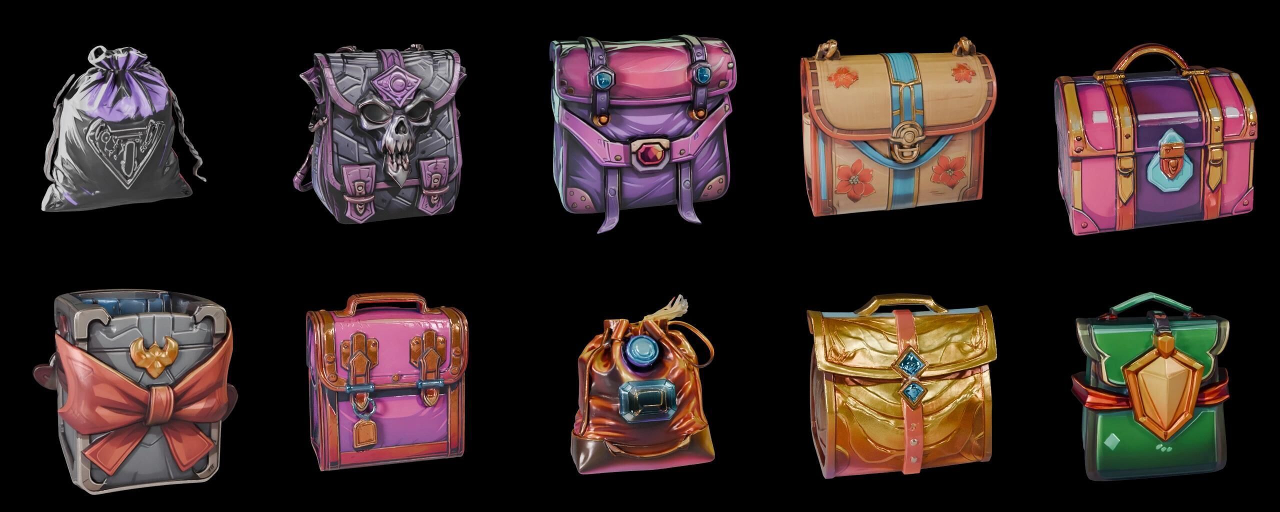 LootBag bundle 8 pack 100 fbx Low-poly 3D model_3