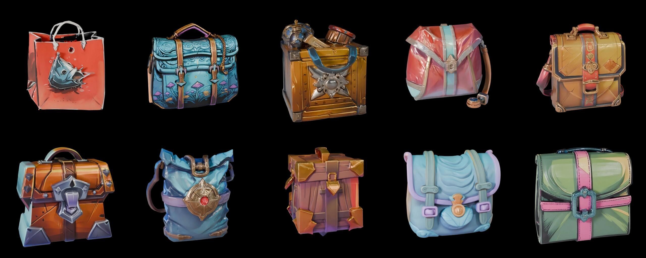 LootBag bundle 4 pack 100 fbx Low-poly 3D model_7