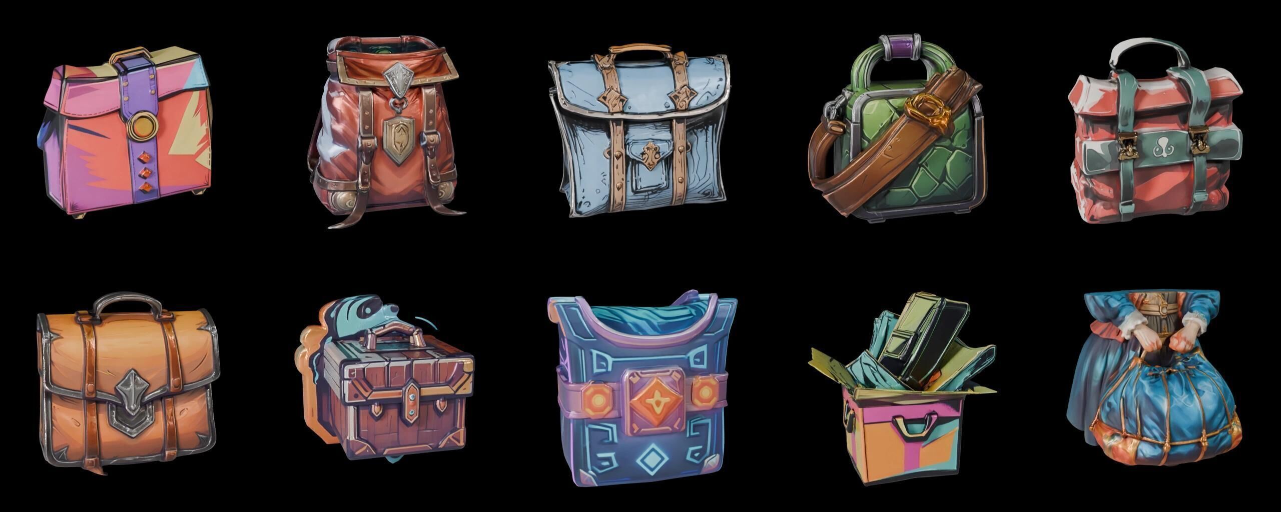LootBag bundle 3 pack 100 fbx Low-poly 3D model_1