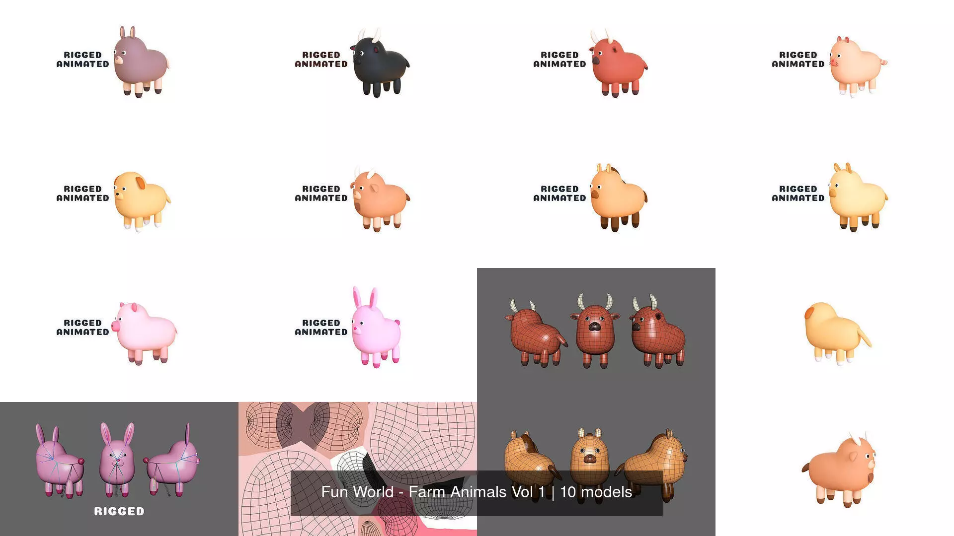 Fun World - Farm Animals Vol 1 3D Model Collection_11