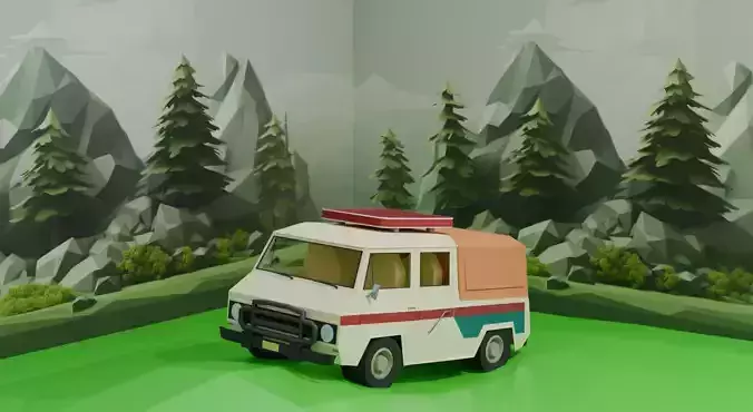 LowPoly Van Car 3D Model 3403 Tris Game Ready UVs No Interior