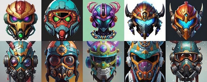 Helmet bundle 6 pack 100 obj Low-poly 3D model