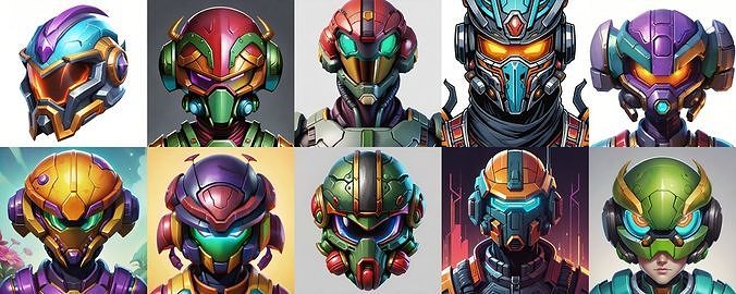 Helmet bundle 3 pack 100 obj Low-poly 3D model