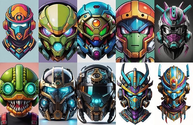Helmet bundle 11 pack 100 obj Low-poly 3D model