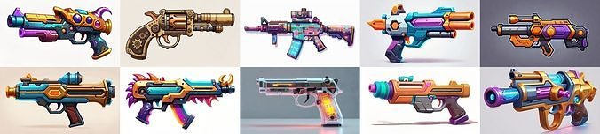 GunWeapon bundle 14 pack 100 fbx Low-poly 3D model