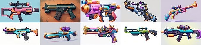 GunWeapon bundle 11 pack 100 fbx Low-poly 3D model