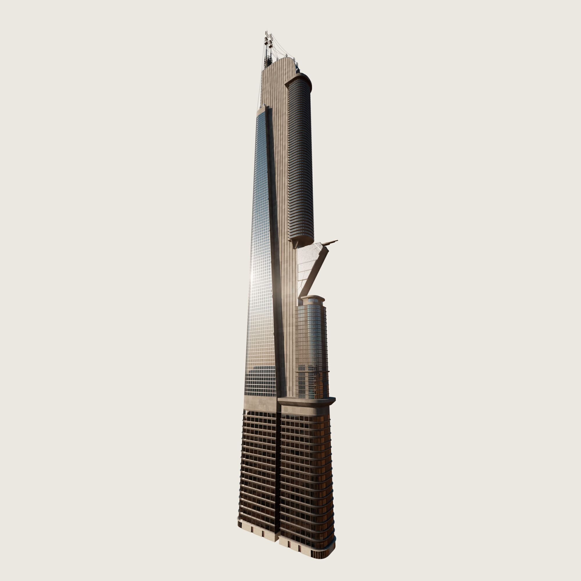Building Skyscraper City Town Downtown Street Futuristic Utopia Low-poly 3D model_4