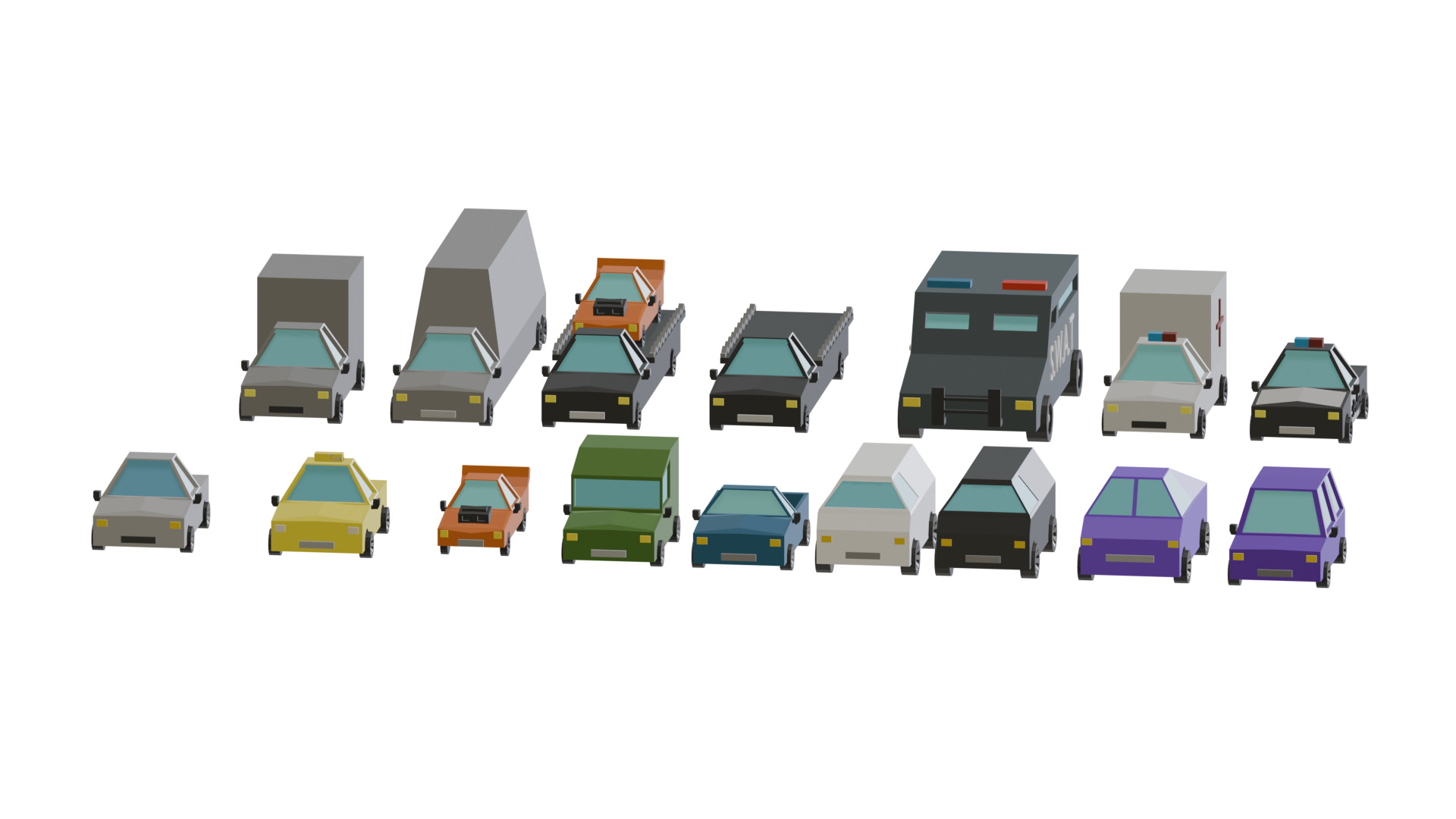16 Low-Poly Cars Pack Low-poly 3D model_2