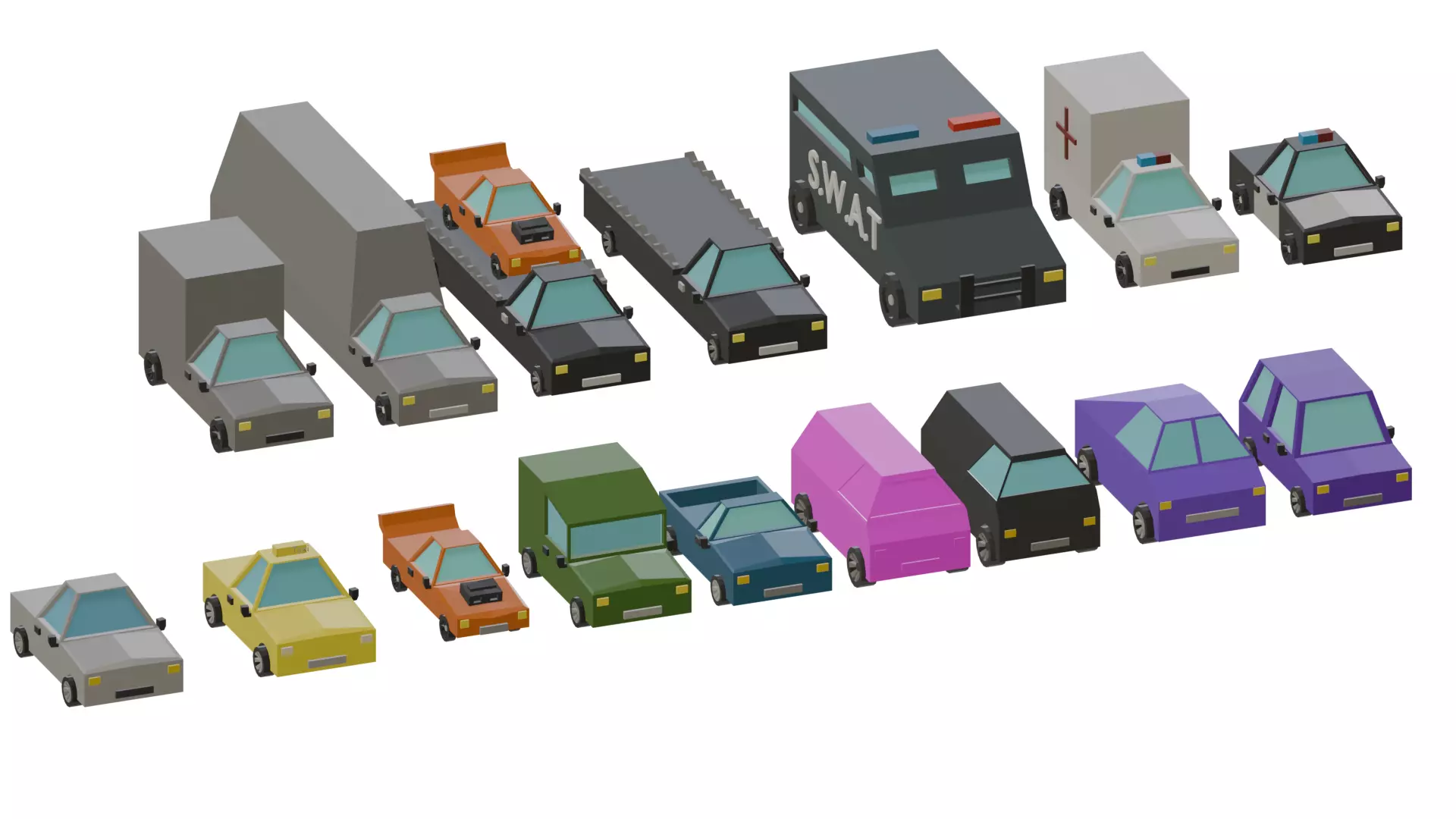 16 Low-Poly Cars Pack Low-poly 3D model_0