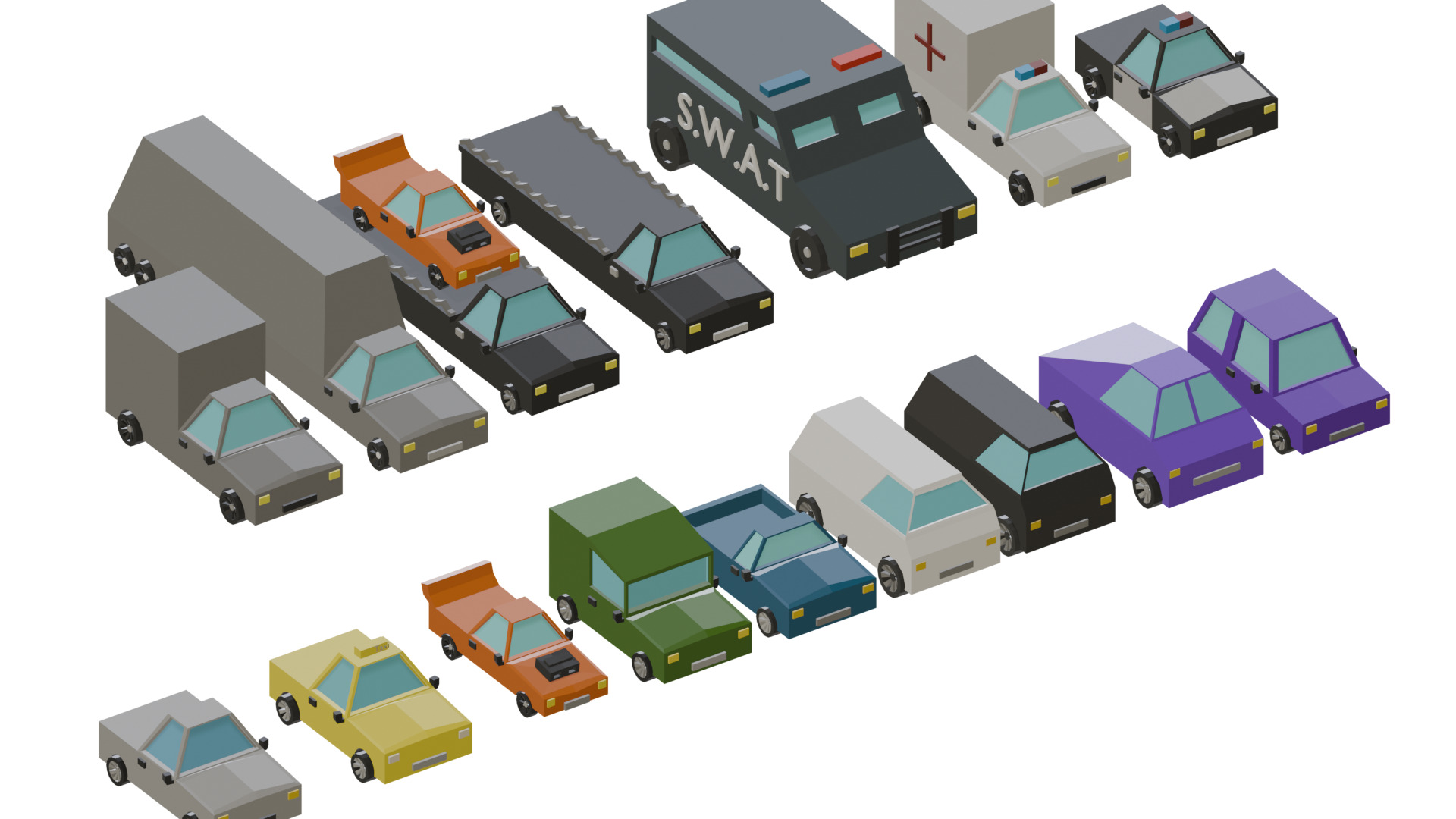 16 Low-Poly Cars Pack Low-poly 3D model_3