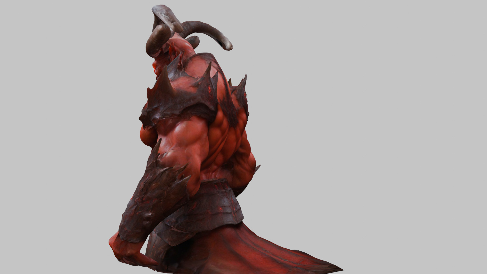 Humanoid Strong Red Demon Figure with Horns Low-poly 3D model_28